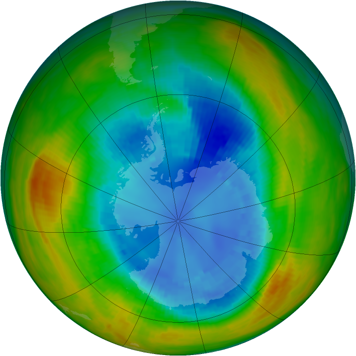 Antarctic ozone map for 31 August 1986